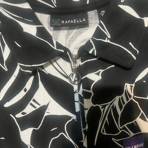 Rafaella Black & White Sleeveless Zip-Front Leaf Print Top NWT XXL - Picture 3 of 9